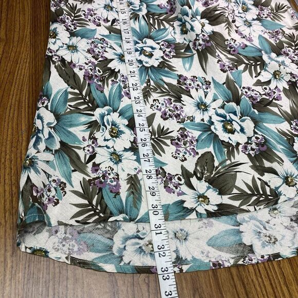 Womens Van Heusen Linen Floral‎ Maxi Skirt Size 4 Blue Tropical Flare - Picture 9 of 9